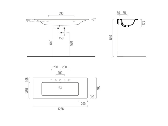 Подвесная раковина 122х46х17,5 см, санфаянс, Pura GSI арт. 8840111