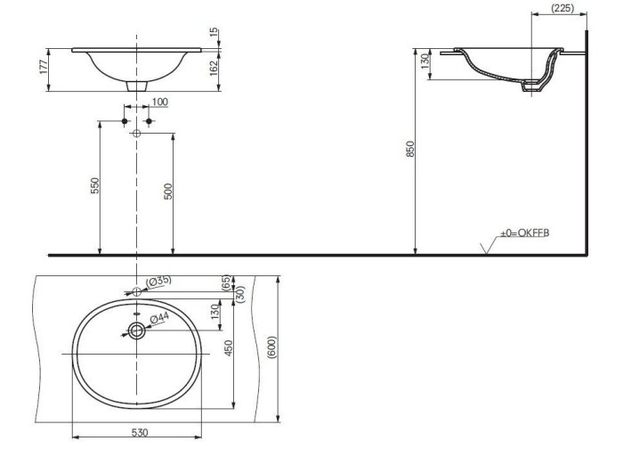 Раковина 53х45, врезная сверху, NC/R TOTO, LW762Y цвет: белый