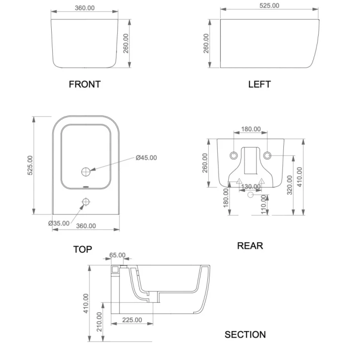 Биде подвесное цемент матовый, GSG Ceramic Design Brio, BRBISO020
