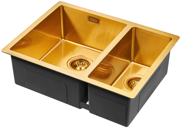 Мойка для кухни нержавеющая 590х440мм Paulmark ANNEX, брашированное золото, левая, PVD - PM545944-BGL