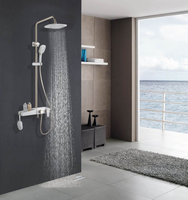 Душевая система с поворотным изливом, керамический картридж, белый/золото, Azario NEVO арт. AZ-801-1