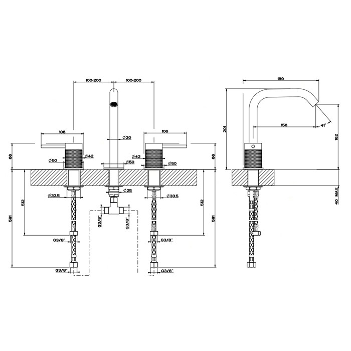 Смеситель для раковины на 3 отверстия, без донного клапана, Gessi Cesello, шлифованная сталь арт. 54412#239