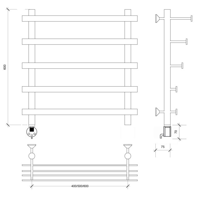 Полотенцесушитель электрический 60x60x70 Понтида 7 СП Secado арт. 4673739240939