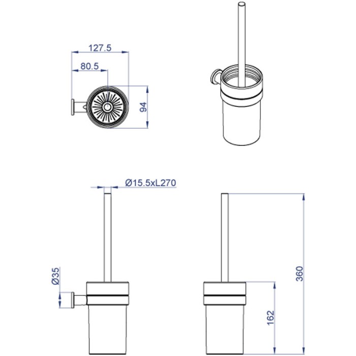 Ершик подвесной с керамической колбой, хром, Azario Forny - AZ-88313