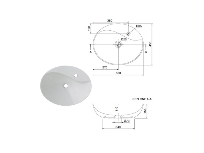 Раковина накладная, без перелива с одним отверстием, цвет белый, Scarabeo Moai - 8610