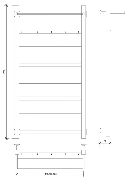 Полотенцесушитель водяной 100x60 Корсико 1 КСП (хром) Secado арт. 4603759400501