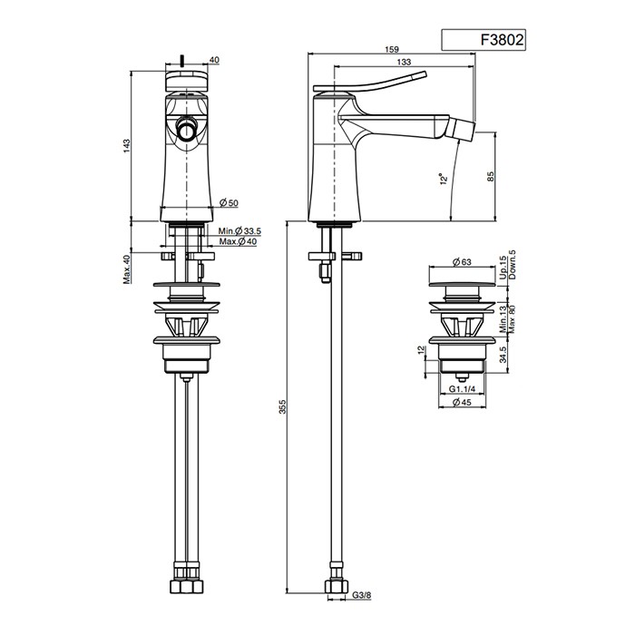 Fima Carlo Frattini Смеситель для биде, с донным клапаном, гибкая подводка, Flo, F3802CR цвет: хром