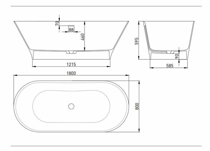 Ванна отдельностоящая 180,7x81, глянцевая, Salini MONA180х80RAL арт. 102911GRH