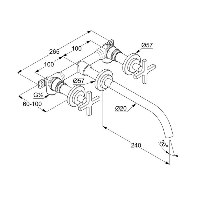 Настенный смеситель для умывальника, nova fonte Kludi, хром - 201460520