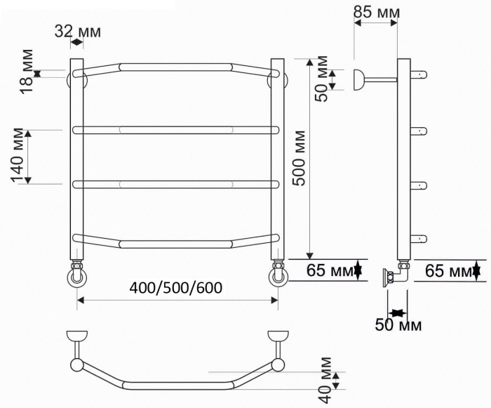 Полотенцесушитель водяной латунный 40x50 Агата 1 (бронза) Secado арт. 4603777458928