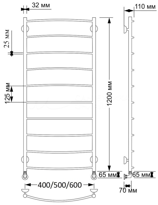 Полотенцесушитель водяной латунный 40x120 Милан 1 плюс (бронза) Secado арт. 4603777459437