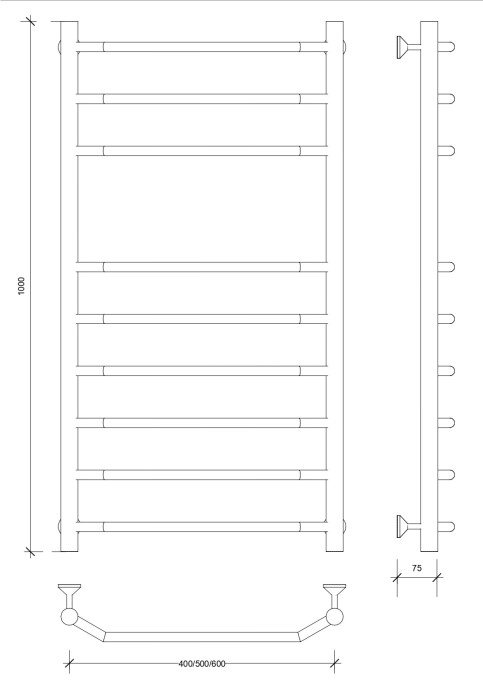 Полотенцесушитель водяной 100x50 Агата 5 (черный) Secado арт. 4673739223734
