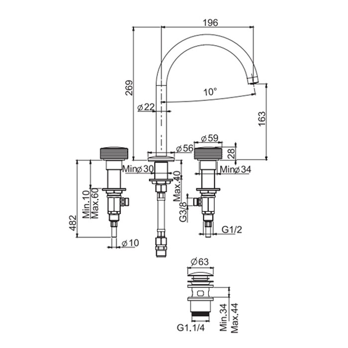 Fima Carlo Frattini Смеситель на раковину на 3 отверстия с вращающимся изливом, Texture Collection, F5611HCR цвет: хром