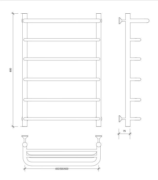 Полотенцесушитель водяной 80x60 Мерида 1 СП (черный) Secado арт. 4673739225318