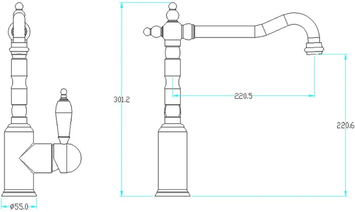 Смеситель для кухни, bronze, Boheme Kitchen - 101-CRST