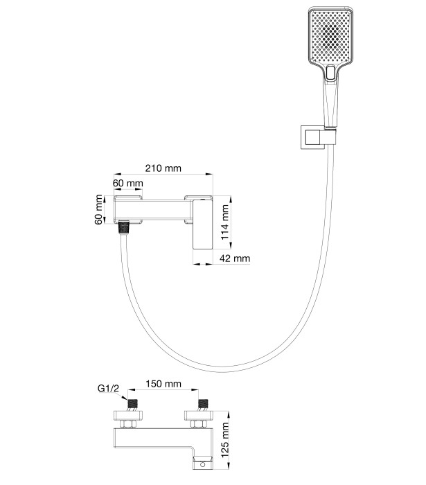 Смеситель для душа, Wonzon & Woghand Cube 2.0, WW-88048068-MB цвет: черный