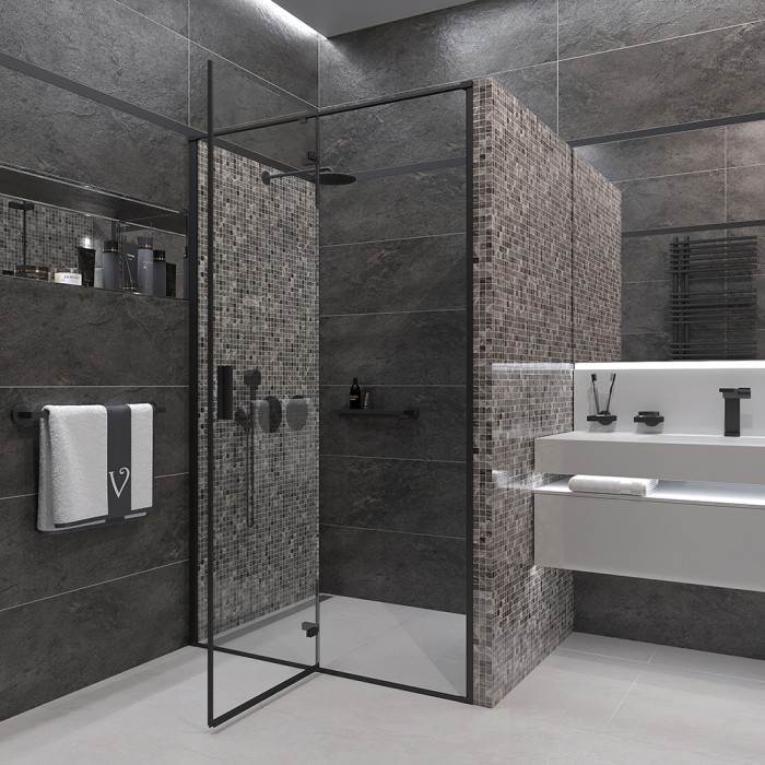 Душевая дверь 1200x1950, Veconi Vianno, черный, стекло прозрачное арт. VN73B-120-01-C4