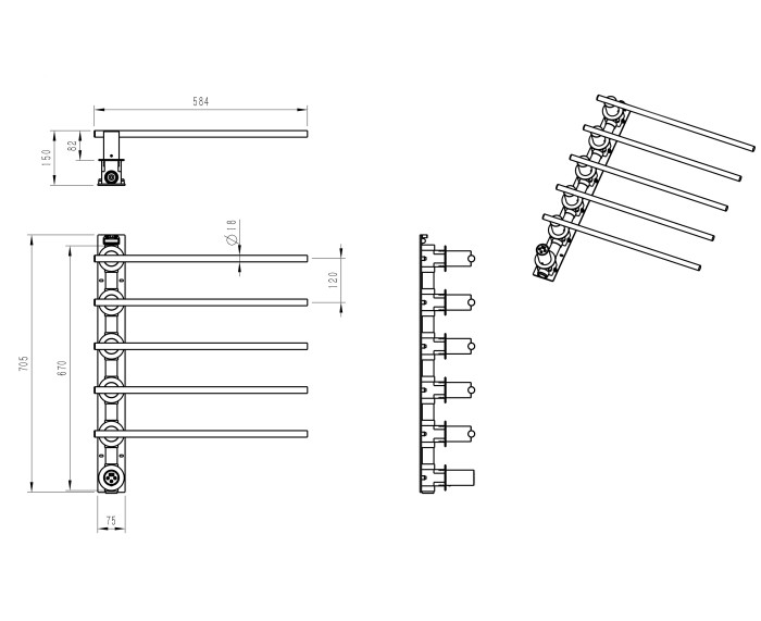 Полотенцесушитель электрический встраиваемый, Wonzon & Woghand Dortmund, WW-A365-GM цвет: графит