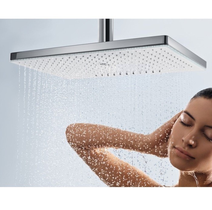 Верхний душ с потолочным кронштейном скрытого монтажа Rainmaker Select Hansgrohe, белый, хром арт. 24012400
