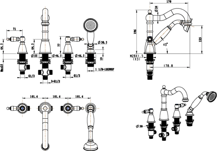 Смеситель на борт ванны, хром, Camelia Boheme 396-Camelia