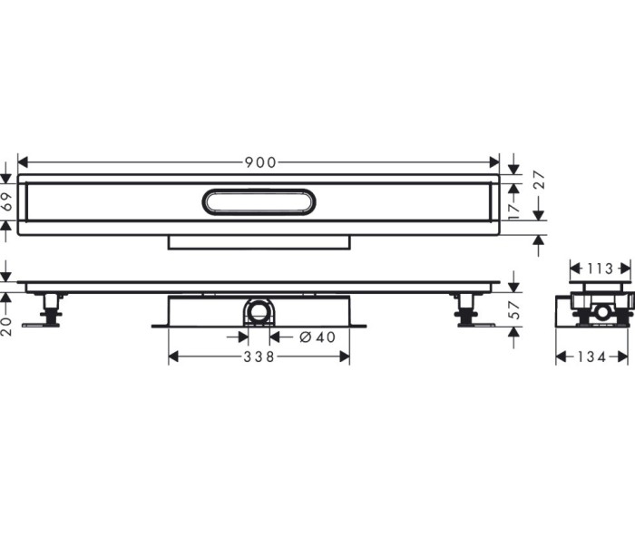 Монтажная часть для душа universal для установки на уровне пола с внешней частью 90см uBox Hansgrohe, см арт. 56019180