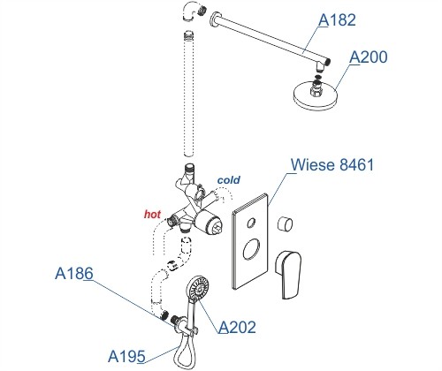 Встраиваемый комплект для душа с верхней душевой насадкой и лейкой Wiese 8400 WasserKRAFT арт. A84202