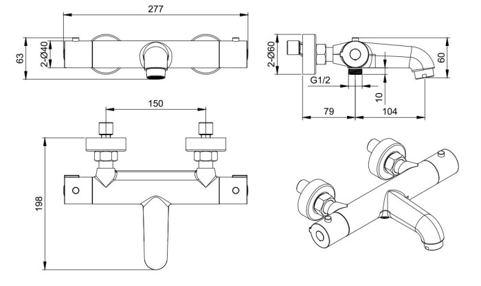 Термостатический смеситель для ванны, Aquatek Вега, хром арт. AQ1043CR