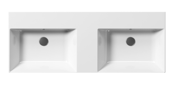 Подвесная раковина 120х47х16 см, глянцевая, санфарфор, двойная, с отв. под смеситель, Kube-x GSI арт. 9425111