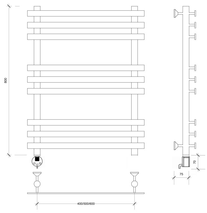 Полотенцесушитель электрический 80x60x70 Понтида плюс (черный матовый) Secado арт. 4673739241202