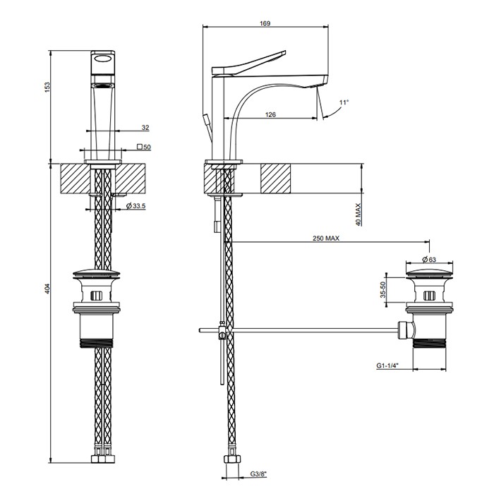Смеситель для раковины на 1 отв. с донным клапаном h=153мм, излив 126мм, Gessi Rilievo, bianco cn арт. 59001#279