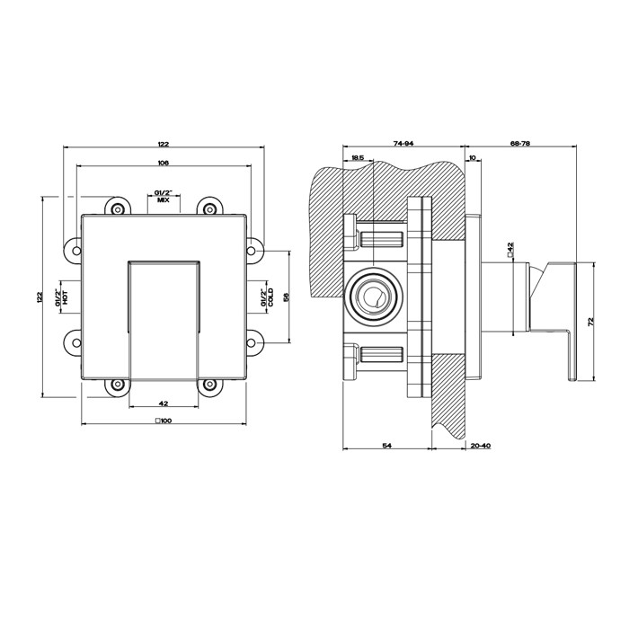 Смеситель для раковины, встраиваемый, однорычажный, без излива, Gessi Rettangolo, black xl арт. 20119#299
