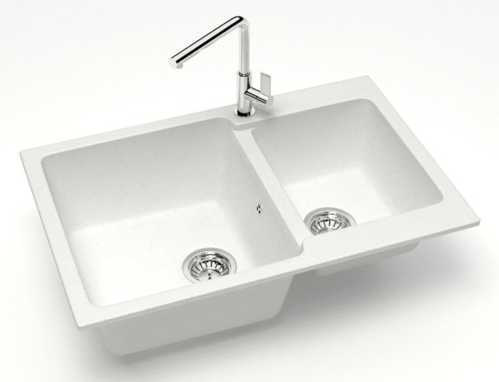 Кухонная мойка Grand 765х500х190 двойная, искусственный мрамор, белая, Azario Grand - CS00079901