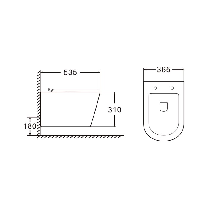 Подвесной унитаз 535x365x310 безободковый, в комплекте с сиденьем микролифт, белый, Azario FONTI арт. AZ-402W