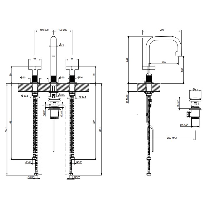 Смеситель для раковины, 3 отв., Gessi Inciso, хром арт. 58113#031