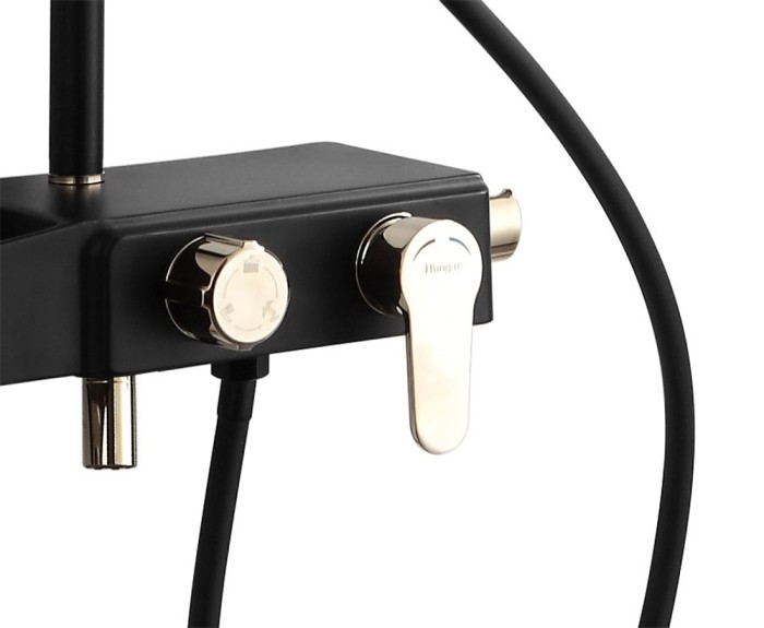 Душевая система с поворотным изливом, керамический картридж, черный/золото, Azario NEVO арт. AZ-801-2