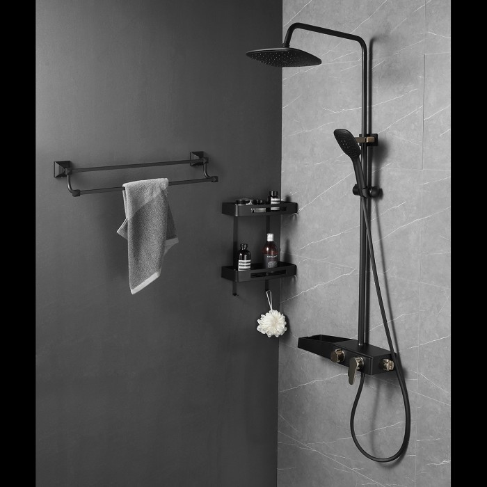 Душевая система с поворотным изливом, керамический картридж, черный/золото, Azario NEVO арт. AZ-801-2