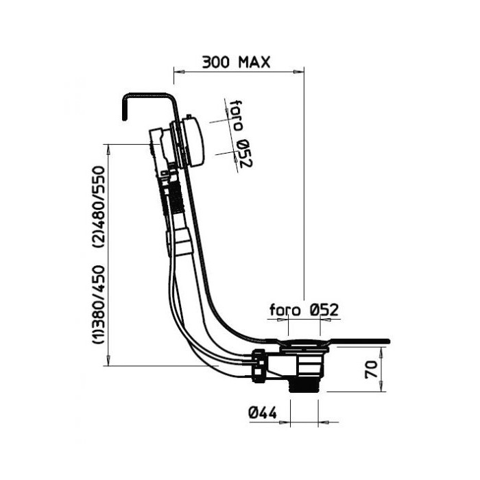 Колонна сливная для ванны полиэтиленовая. Длина кабеля управления 57,5 см, Gessi, 01452#031 цвет: хром