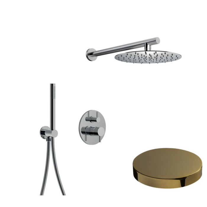 Внешняя часть встраиваемого смесителя для душа однорычажный с дивертером, верхний душ нержавеющая сталь, ручной душ, Giulini My future, золото 24 карата арт. 5967-EPO