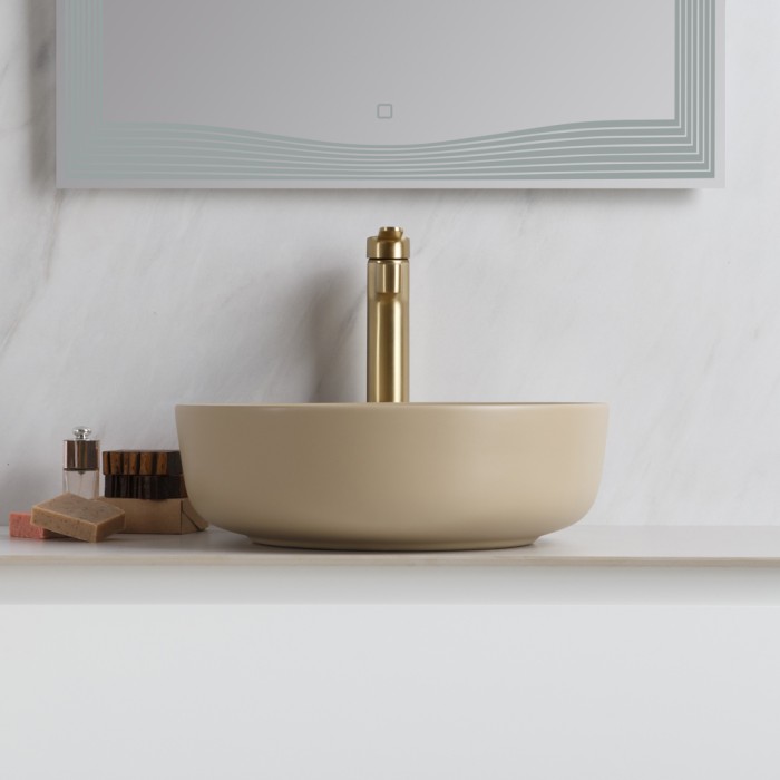 Раковина накладная керамическая 410x410x130, круглая, BelBagno, матовый бежевый арт. BB1315-H316