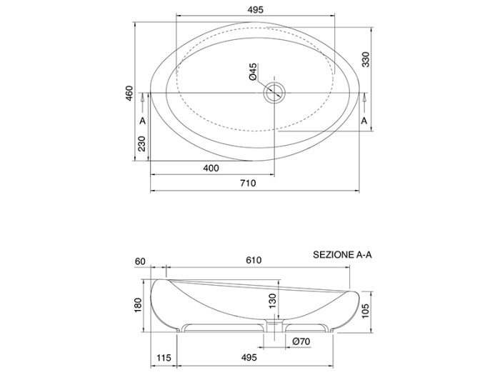 Раковина накладная, без перелива, без отверстий, цвет белый, Scarabeo Moai - 8601