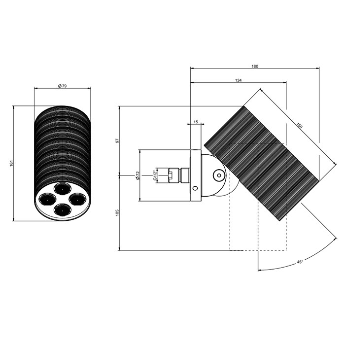 Верхний душ d7.9см., с настенным креплением, 4 струи, Gessi 316, steel brushed арт. 57241#239