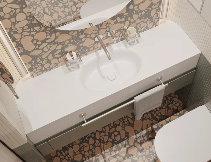 Тумба с раковиной 1300х355х400мм, раковина из искусственного камня, цвет по Ral, индивидуальное изготовление