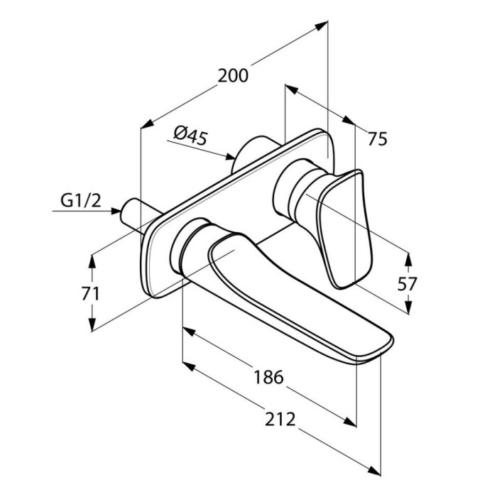 Однорычажный смеситель для умывальника для настенного монтажа, длина излива 186 мм, ambienta Kludi, хром - 532440575