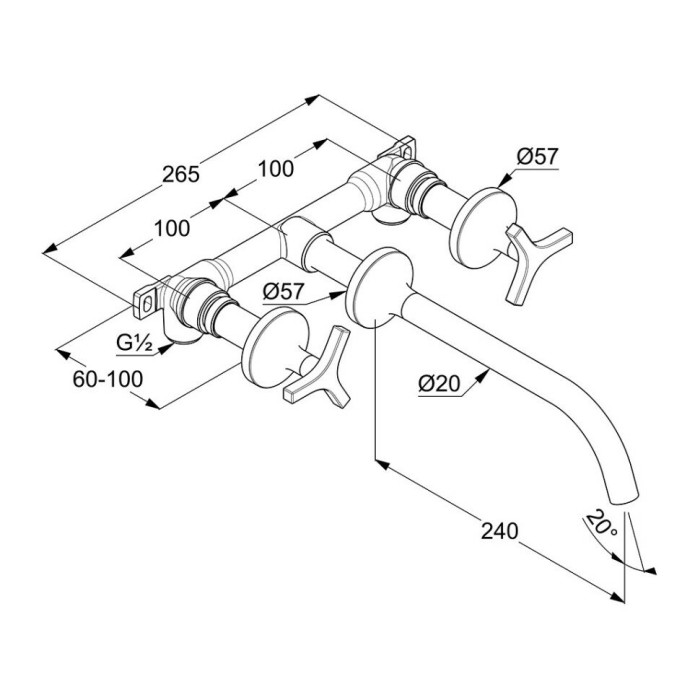 Настенный смеситель для умывальника, nova fonte Kludi, хром - 201460539
