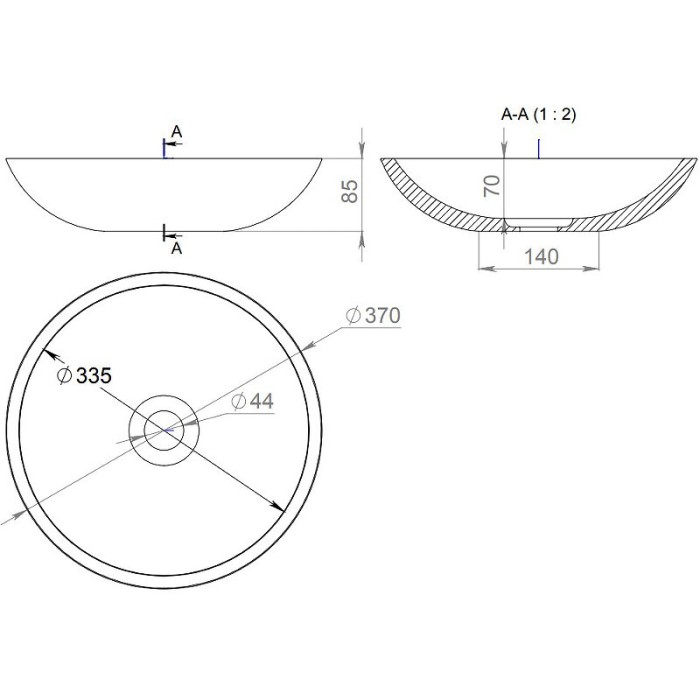 Раковина накладная 36,5x36,5, матовая, Salini CALLISTA арт. 1101205SMRH