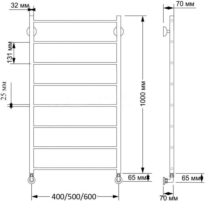 Полотенцесушитель водяной латунный 50x100 Триада 1 плюс (бронза) Secado арт. 4603777477318