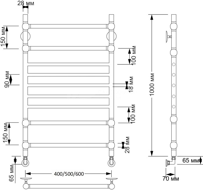 Полотенцесушитель водяной латунный 50x100 Флоренция 4 (бронза) Secado арт. 4603777477608