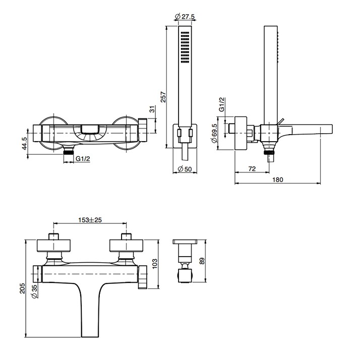 Fima Carlo Frattini Смеситель для ванны, настенный, с ручным душем, Zeta, F3964OR цвет: золото