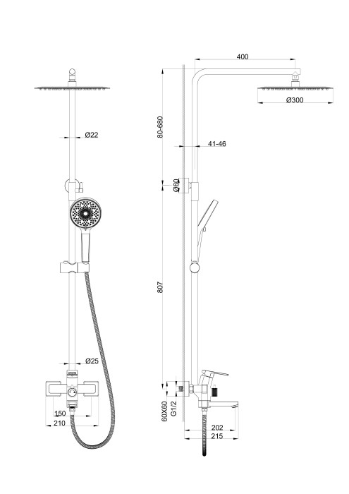 Душевая система, Wonzon & Woghand Frame, WW-88739010-CR цвет: хром