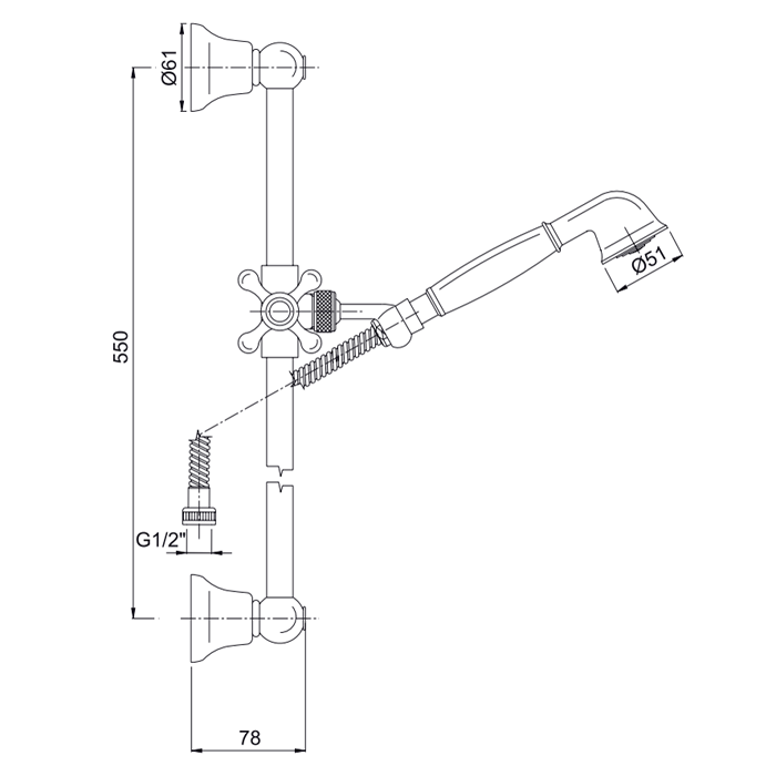Fima Carlo Frattini Душевой гарнитур, в комплекте: стойка, шланг 1500 мм, ручной душ, держатель ручного душа, Wellness, F2044CR цвет: хром